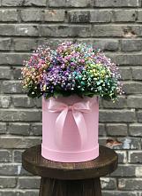 Цветочная композиция из Гипсофила и Розы в шляпной коробке в Шале