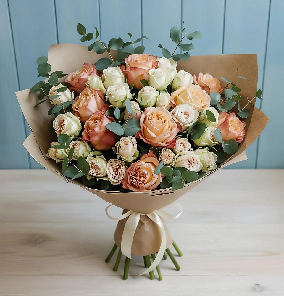 Букет цветов из: Альстромерии и Розы в Шале