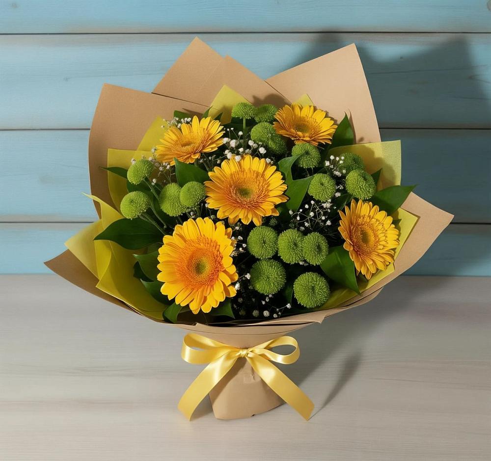Букет цветов из: Герберы и Хризантемы в Шале