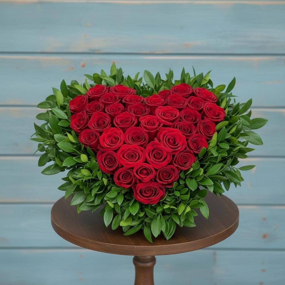 Цветочная композиция из Розы в виде сердца в Шале